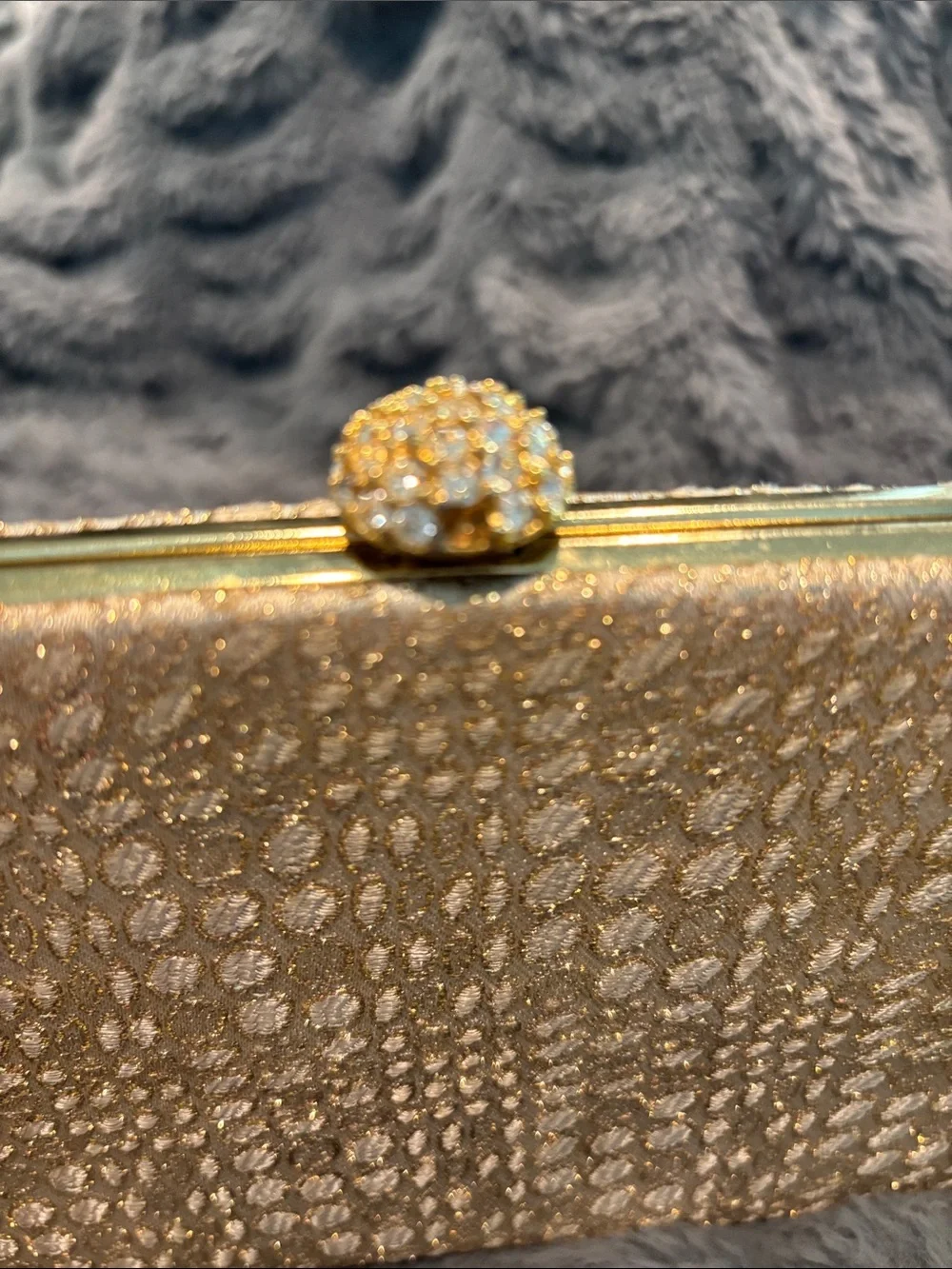 Vintage Bobbie Jerome Textured Gold Evening Clutch with Crystal Kiss Lock